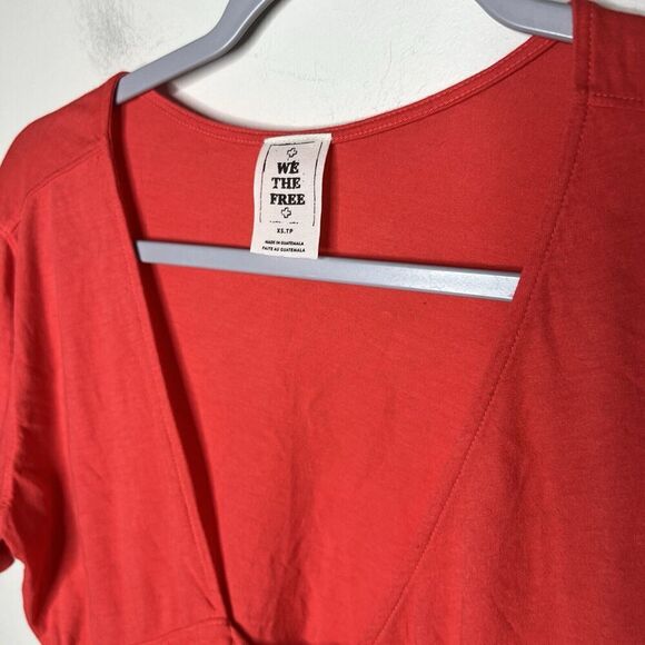 We The Free Top Womens XS Red Boho Ruffle Front Tie Cotton Crop - Picture 9 of 13